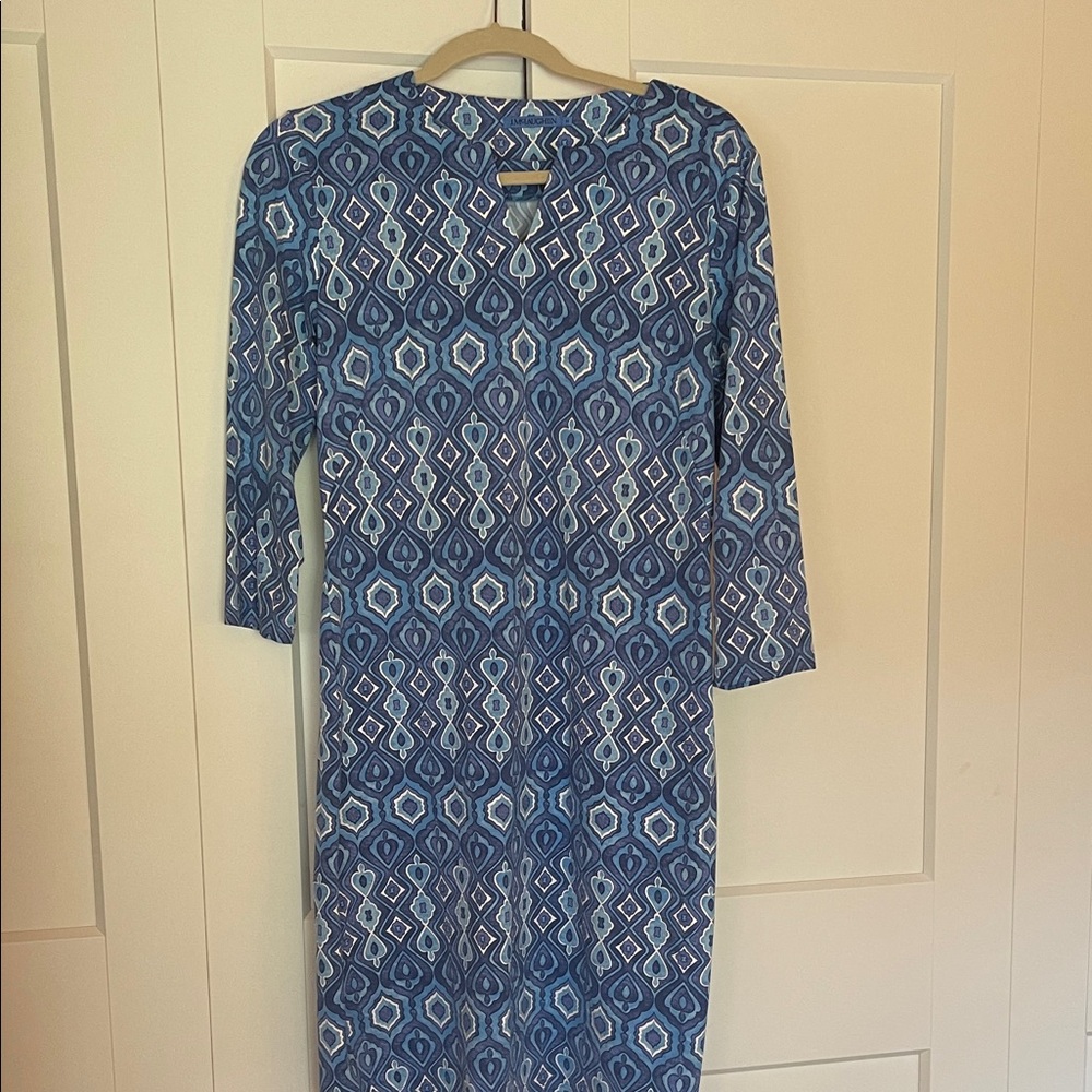 J. McLaughlin Blue and White Long Sleeve Dress